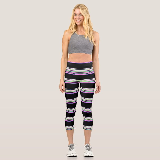 Cute colourful neon stripes capri leggings (Front)