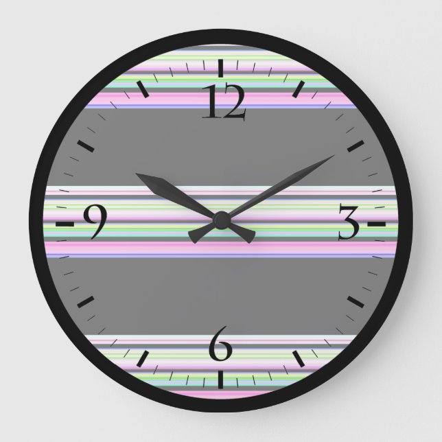 Cute colourful neon stripes large clock (Front)