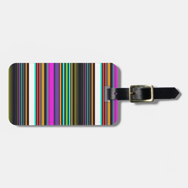 Cute colourful neon stripes luggage tag (Front Horizontal)