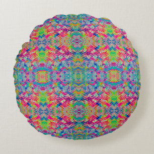 Cute colourful neon tracks design round cushion