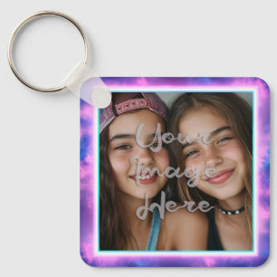 Cute Colourful Neon Vaporwave Photo Border Key Ring