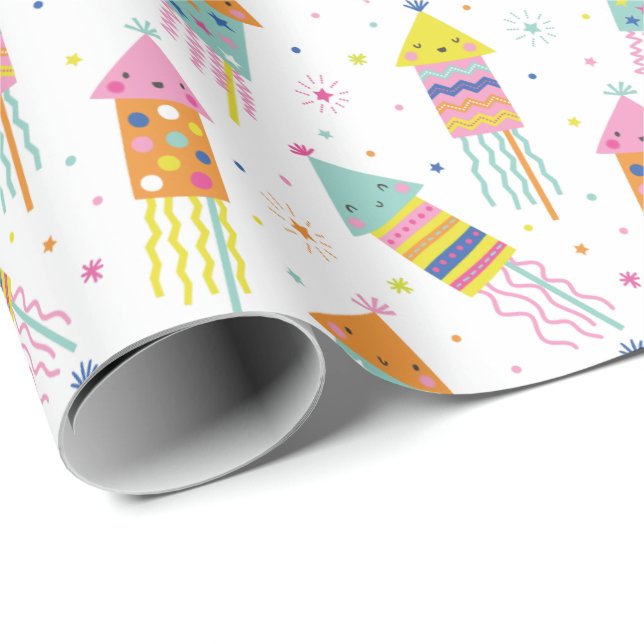 Cute Colourful New Year's Eve Fireworks Wrapping Paper (Roll Corner)