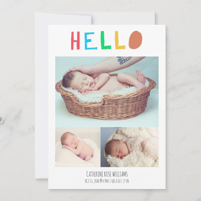 Cute Colourful newborn welcome Hello Baby  Announcement (Front)