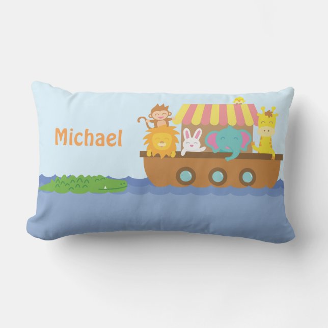 Cute Colourful Noahs Ark Baby Nursery Room Decor Lumbar Cushion (Front)
