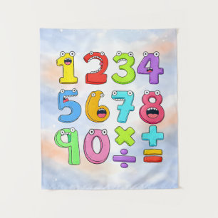 Cute Colourful Numbers Maths Poster for Kids Tapestry