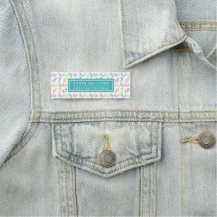 Cute Colourful Numbers Pattern Custom Math Teacher Name Tag