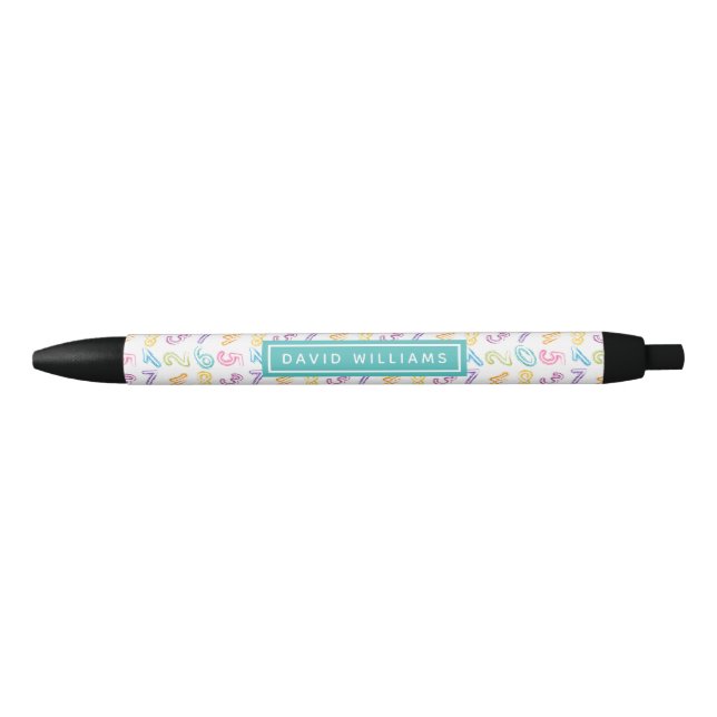 Cute Colourful Numbers Pattern Custom Name Black Ink Pen (Front)