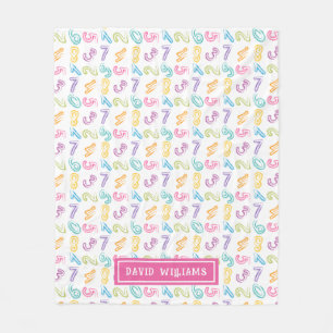 Cute Colourful Numbers Pattern Kids Name Fleece Blanket