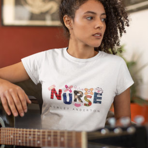 Cute Colourful Nurse Gift Custom Name Christmas T-Shirt