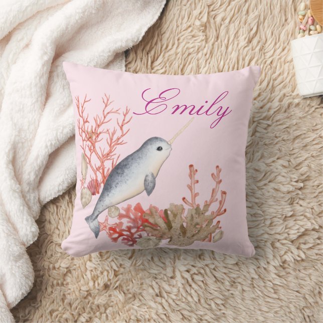 Cute colourful Ocean Narwhal seashells Cushion (Blanket)