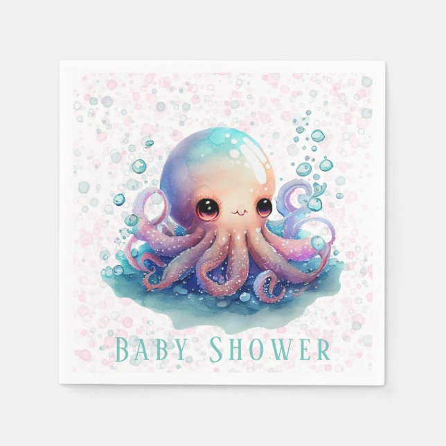 Cute Colourful Octopus Baby Shower Napkin (Front)