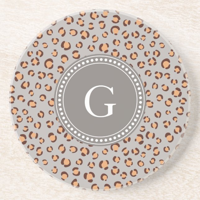 Cute colourful orange brown cheetah print monogram coaster (Front)