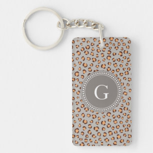 Cute colourful orange brown cheetah print monogram key ring