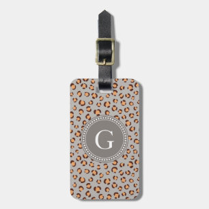 Cute colourful orange brown cheetah print monogram luggage tag