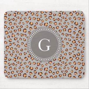 Cute colourful orange brown cheetah print monogram mouse mat