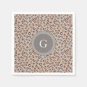 Cute colourful orange brown cheetah print monogram napkin