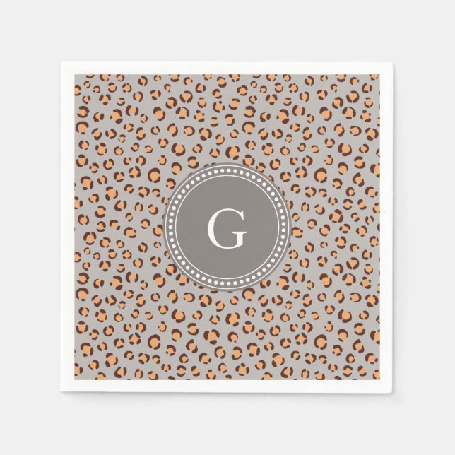 Cute colourful orange brown cheetah print monogram napkin (Front)