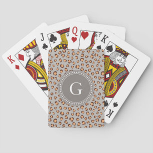 Cute colourful orange brown cheetah print monogram playing cards