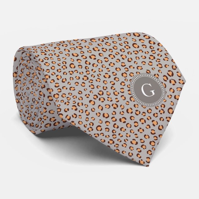 Cute colourful orange brown cheetah print monogram tie (Rolled)