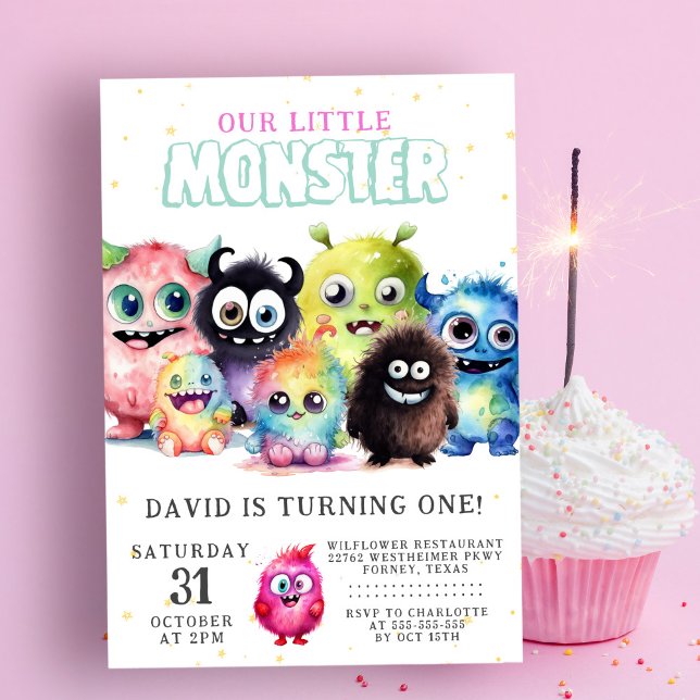 Cute Colourful Our Little Monster 1st Birthday Invitation (Creator Uploaded)