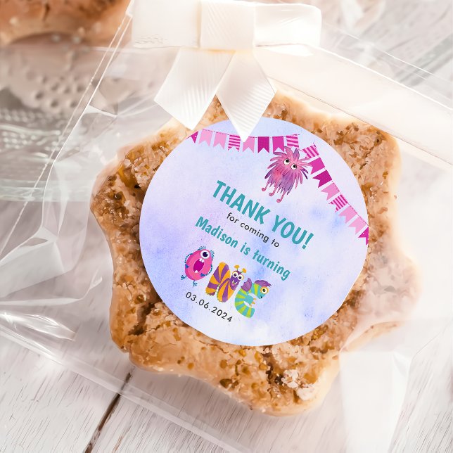 Cute Colourful Our Little Monster Birthday  Classic Round Sticker (Creator Uploaded)