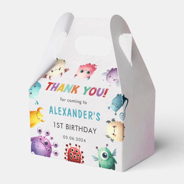 Cute Colourful Our Little Monster Birthday Party  Favour Box (Front Side)