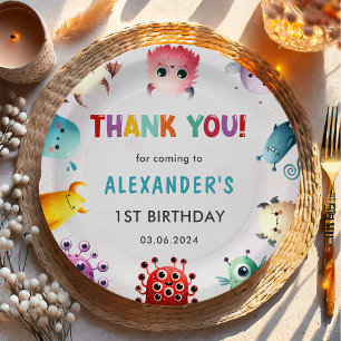 Cute Colourful Our Little Monster Birthday Party Paper Plate
