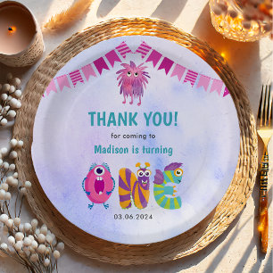 Cute Colourful Our Little Monster Birthday Party Paper Plate