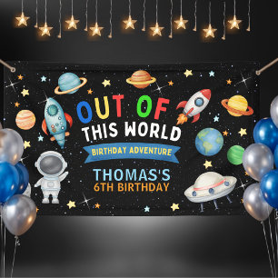 Cute Colourful Out Of This World Space Birthday  Banner