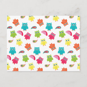 Cute Colourful Owl and Paisley Pattern Design Postcard