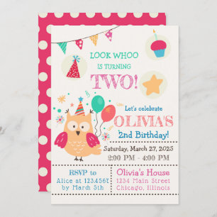 Cute colourful Owl Birthday Party Invitation
