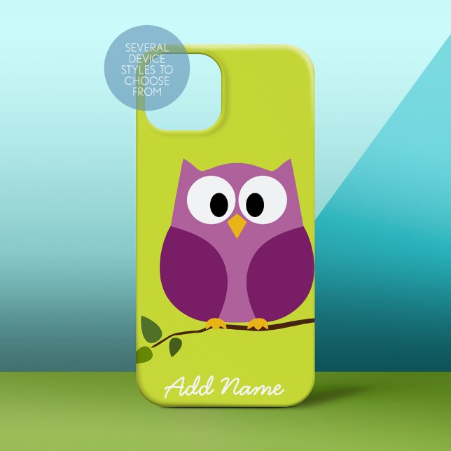 Cute Colourful Owl Cartoon Script Name Case-Mate iPhone Case (Personalized Phone Case)