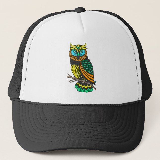 Cute Colourful Owl Illustration Halloween Addition Trucker Hat (Front)