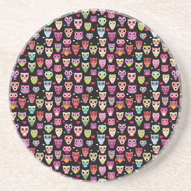 cute colourful owl kids pattern coaster (Front)