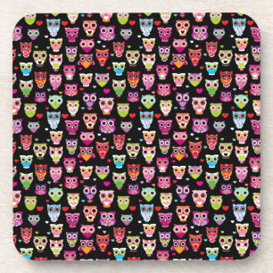 cute colourful owl kids pattern coaster