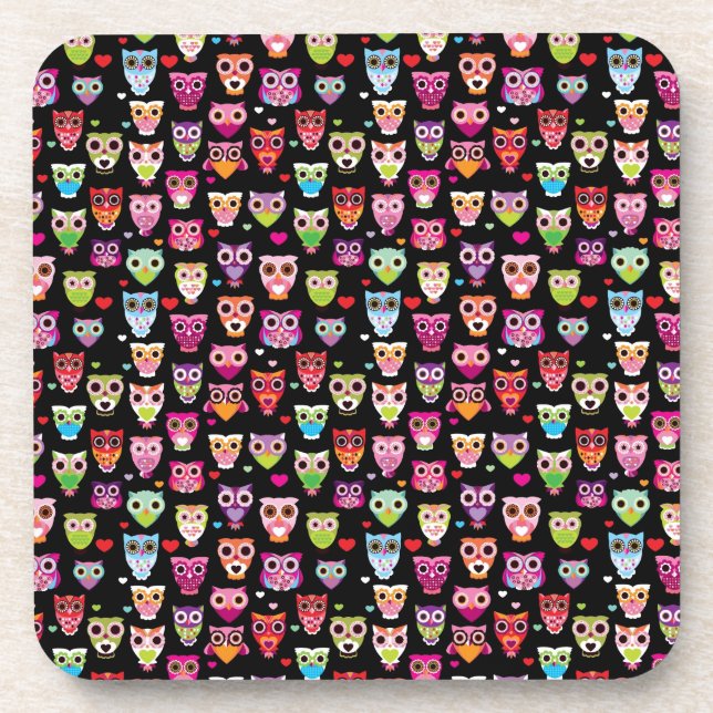 cute colourful owl kids pattern coaster (Front)