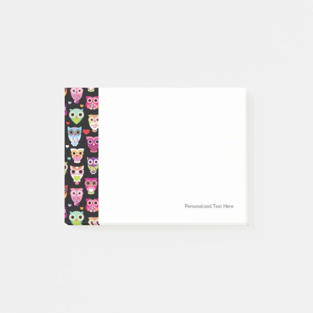 cute colourful owl kids pattern post-it notes (Front)