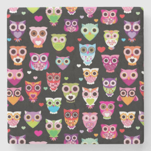cute colourful owl kids pattern stone coaster