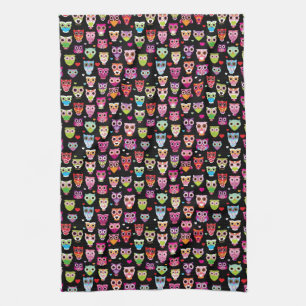 cute colourful owl kids pattern tea towel