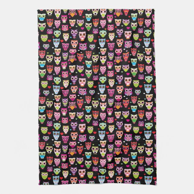 cute colourful owl kids pattern tea towel (Vertical)