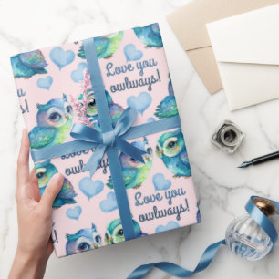 Cute Colourful Owl Love You Owlways Blush Wrapping Paper