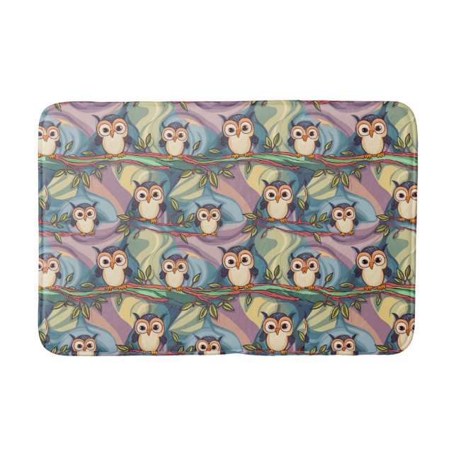 Cute Colourful Owl Pattern Bath Mat (Front)