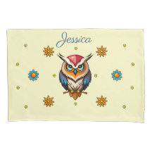 Cute Colourful Owl with Flowers Girly