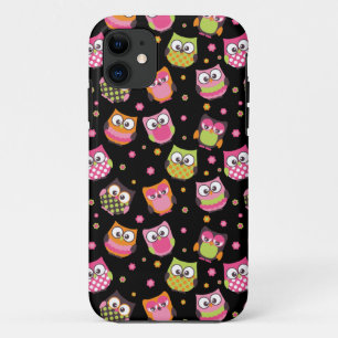Cute Colourful Owls iPhone Case (black)