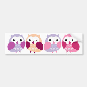 Cute Colourful Owls - Pink and Purple Pastels Bumper Sticker
