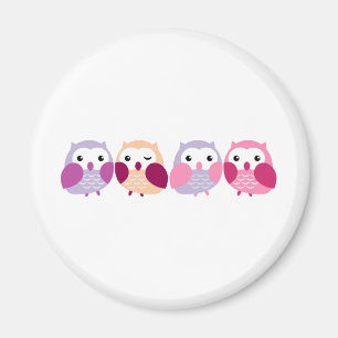 Cute Colourful Owls - Pink and Purple Pastels Magnet
