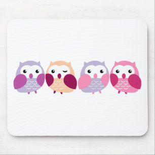Cute Colourful Owls - Pink and Purple Pastels Mouse Mat
