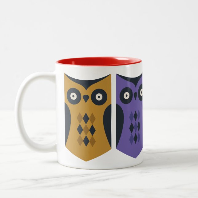 Cute Colourful Owls Variety Pack  Two-Tone Coffee Mug (Left)