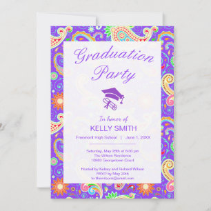 Cute colourful paisley pattern graduation party invitation