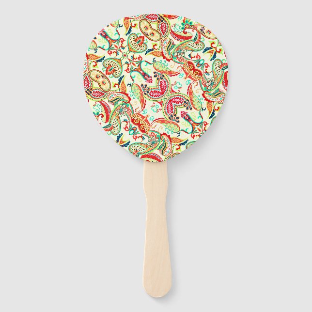 Cute colourful paisley pattern hand fan (Front)